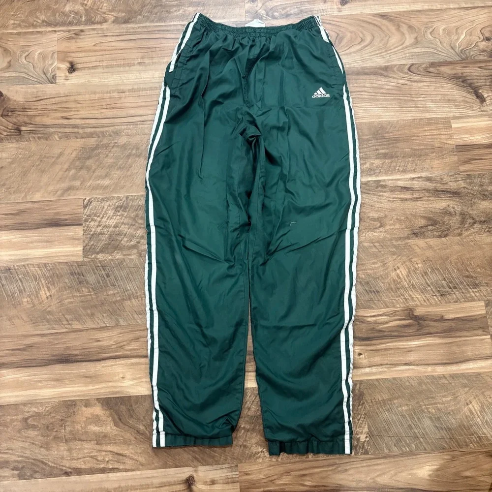 Vintage Y2K Adidas Track Pants Mens M Green Snap Button Tear Away 90s Athletic